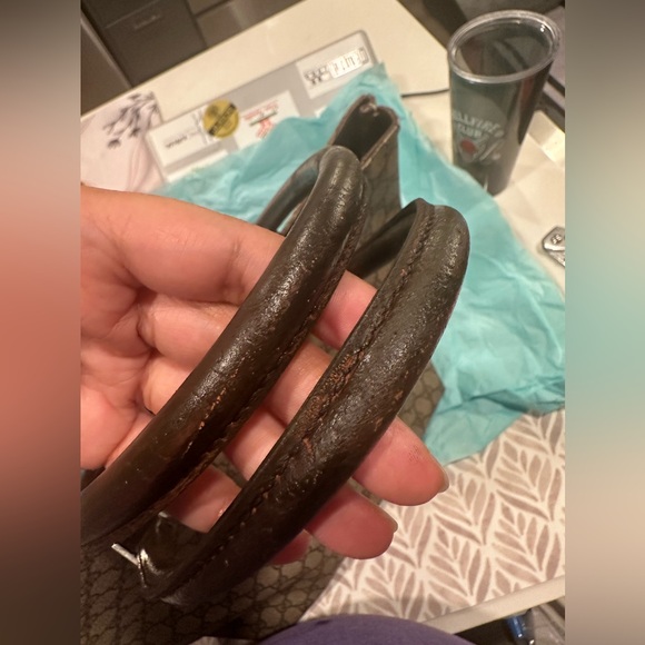 Auth GUCCI GG Shoulder Tote Bag PVC Leather Brown  1005a - Picture 12 of 15